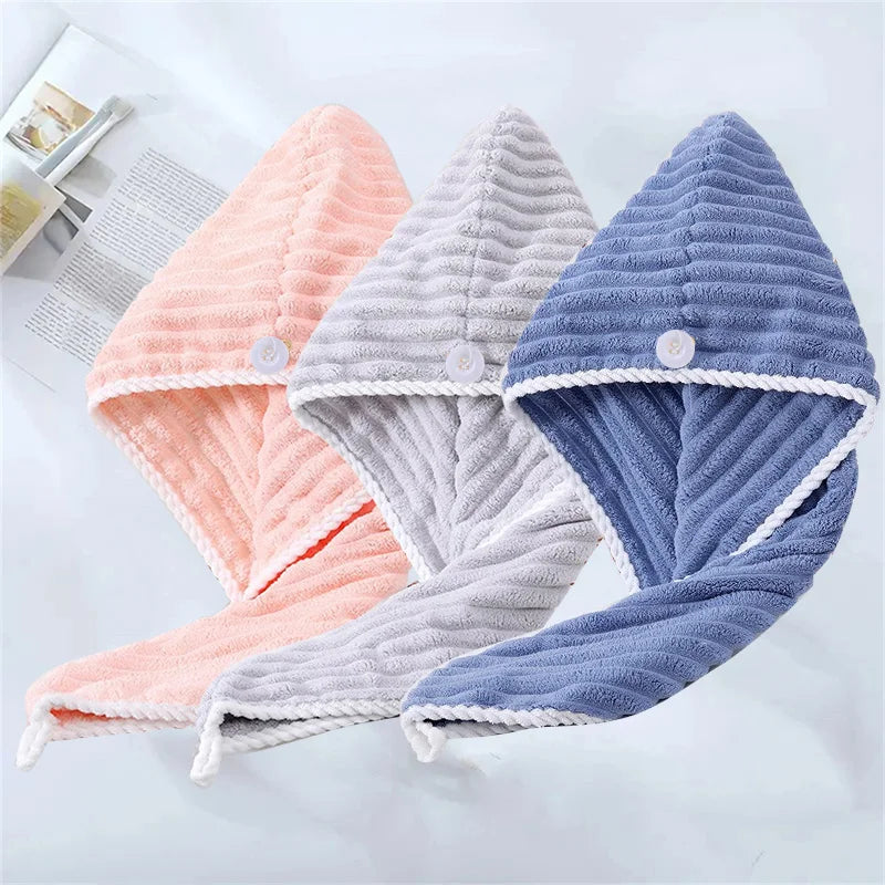 3pcs Premium Hair Drying Cap Soft Absorbent Quick-Drying Microfiber Hair Towel