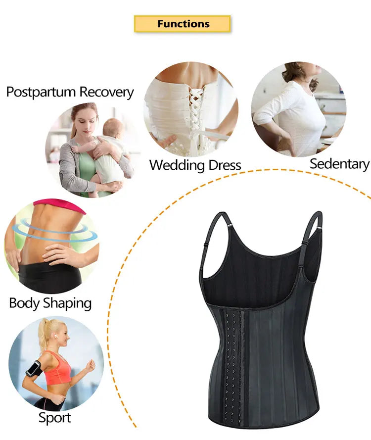 Plus Size Women Adjustable Strap  Latex Waist Trainer 25 Steel Bones Vest Cincher Under bust Corset
