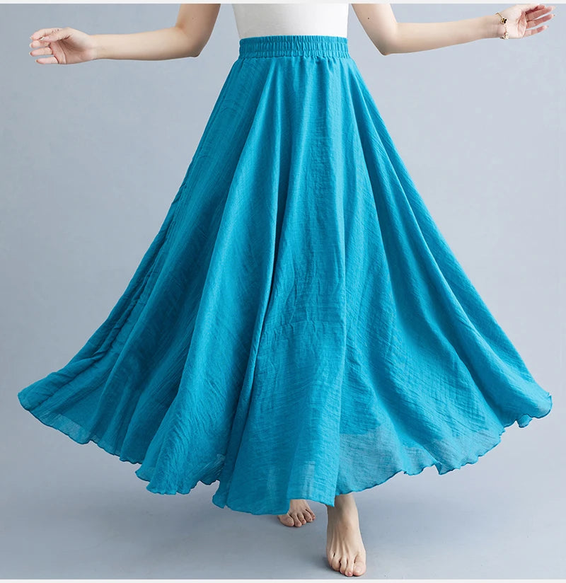 Boho Cotton Linen Beach Long Skirt