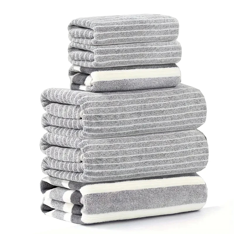 6 Pcs Set of Coral Fleece Material, 3 Bath Towels