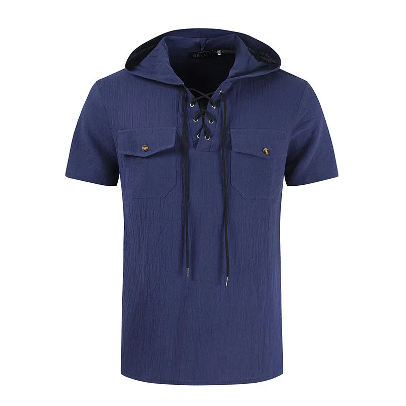 Men Shirts Hooded Solid Color