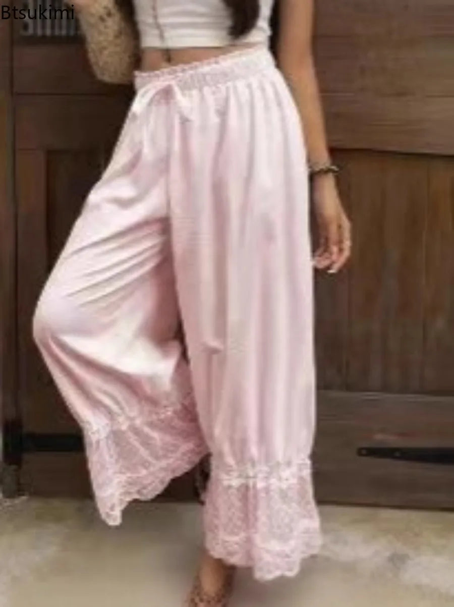 Boho Style Women's Loose Wide Leg Pants Fashion Lace