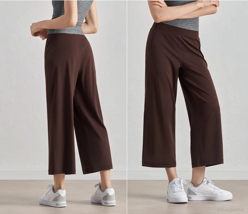 Capri Pants for Women Wide Leg Yoga Cropped Pants Tummy Control