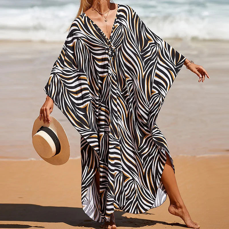 Boho Sexy Women's Dress Spring Summer Fashion Cotton Printed Beach Cover Up