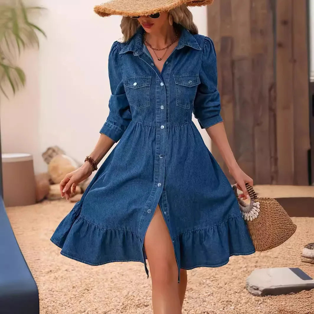 Women's Denim Shirt Short Sleeve Dress