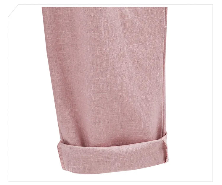 Cotton Linen Pants, Elastic Mid Waist Ankle, Female Slacks Size M-5XL 6XL 7XL 8XL