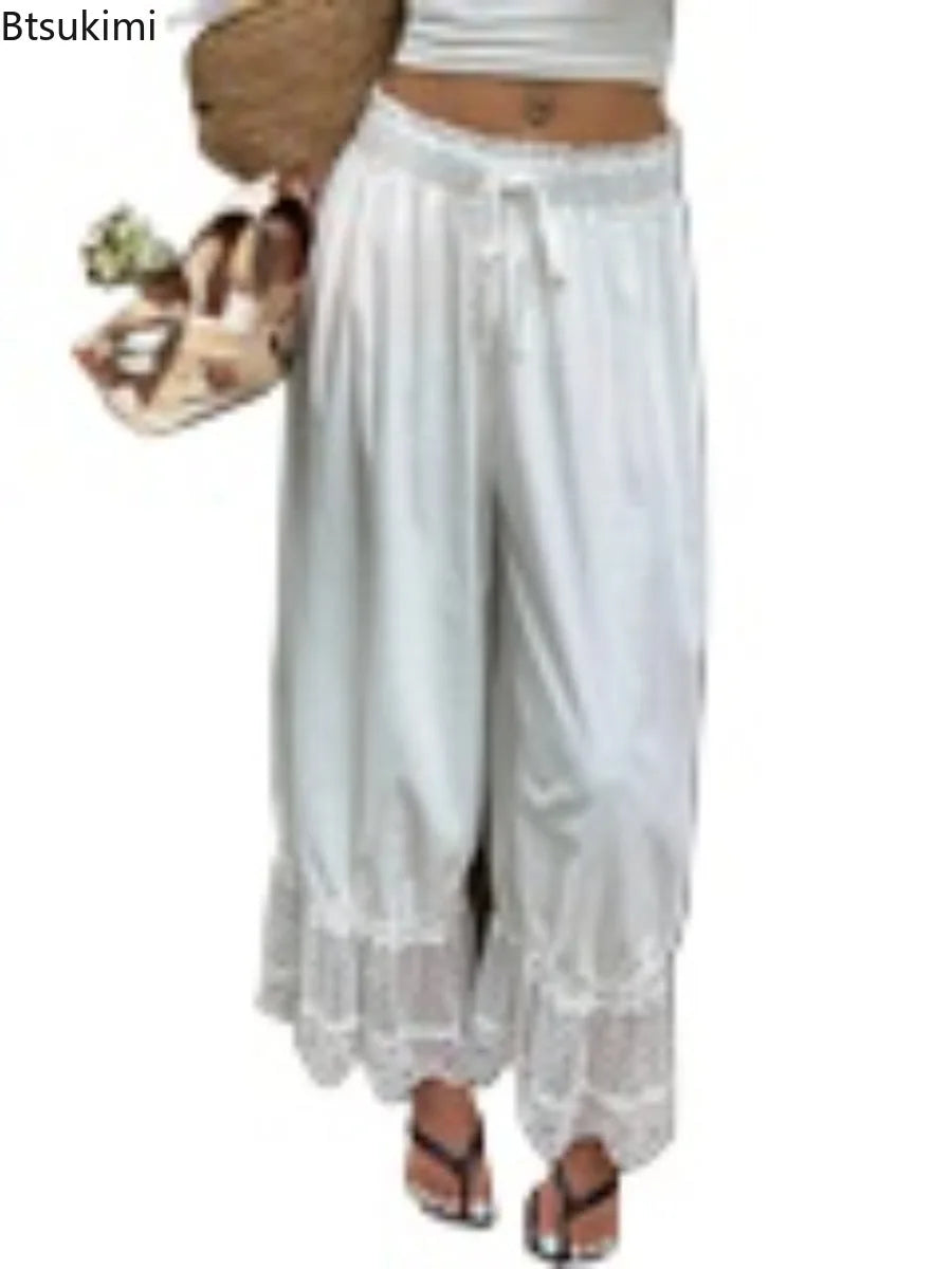 Boho Style Women's Loose Wide Leg Pants Fashion Lace