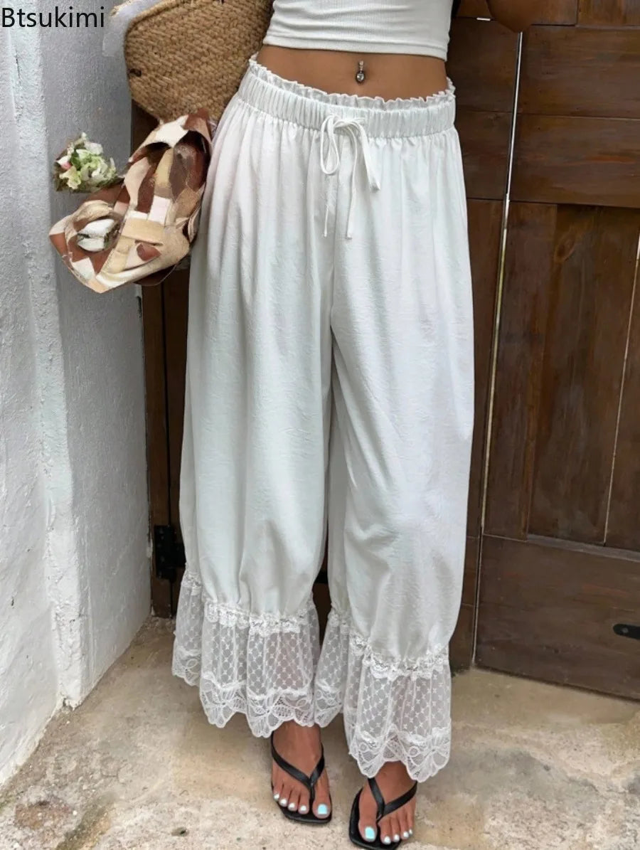 Boho Style Women's Loose Wide Leg Pants Fashion Lace