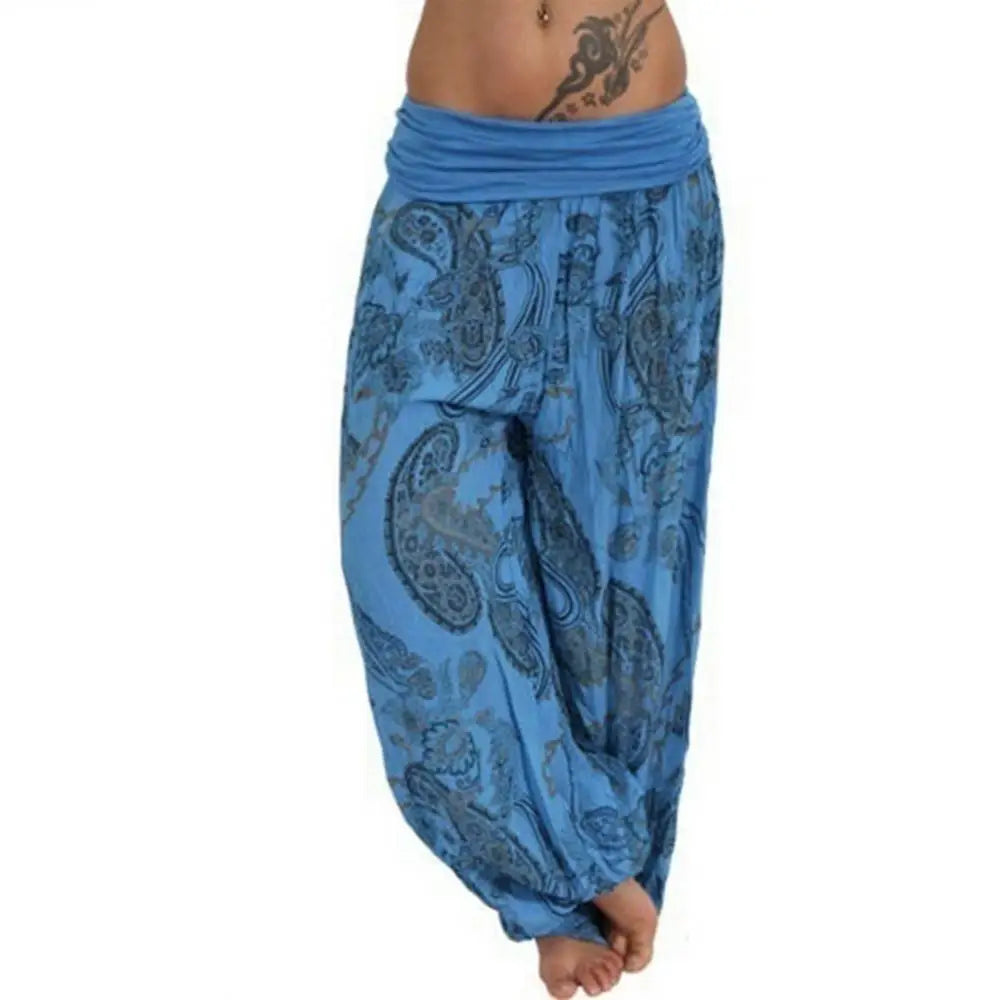 Women Boho Loose Pants Paisley Print High Waist Ankle Tied Harem Pants