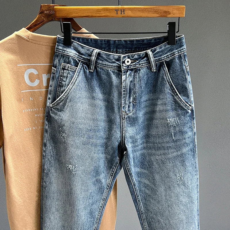 New Frayed Jeans Men Baggy