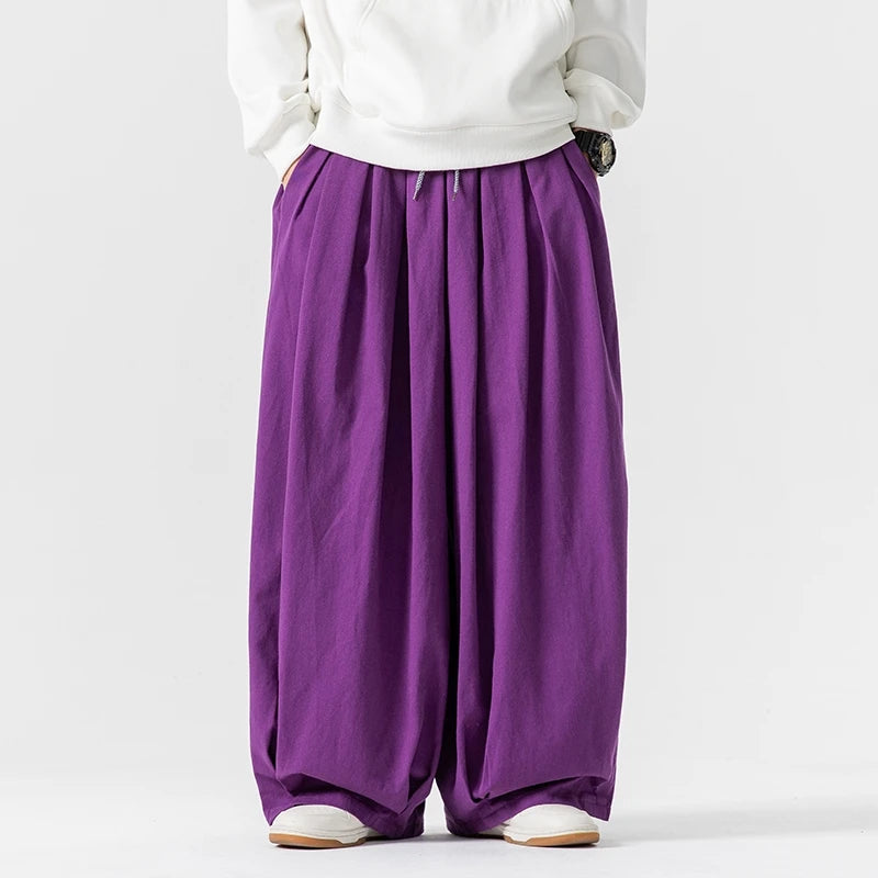 Oversized Men Wide Leg Pants Elastic Waist Joggers Trousers Male