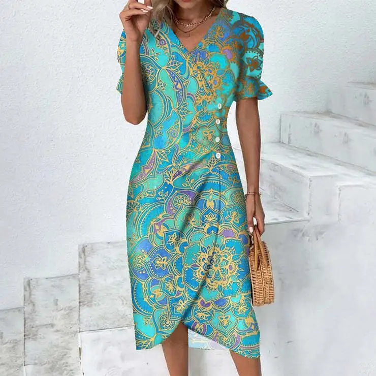 New 2026 Women's Boho Dresses Elegant Floral Print