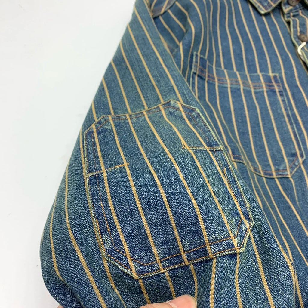 Autumn New American Retro Heavyweight Striped Denim Shirt Jacket