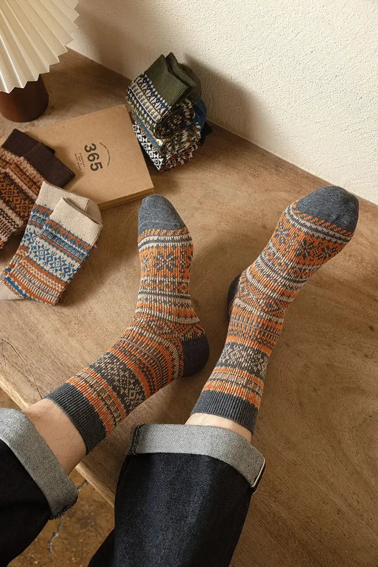 Mens Socks Fashion Retro Geometric Patterns