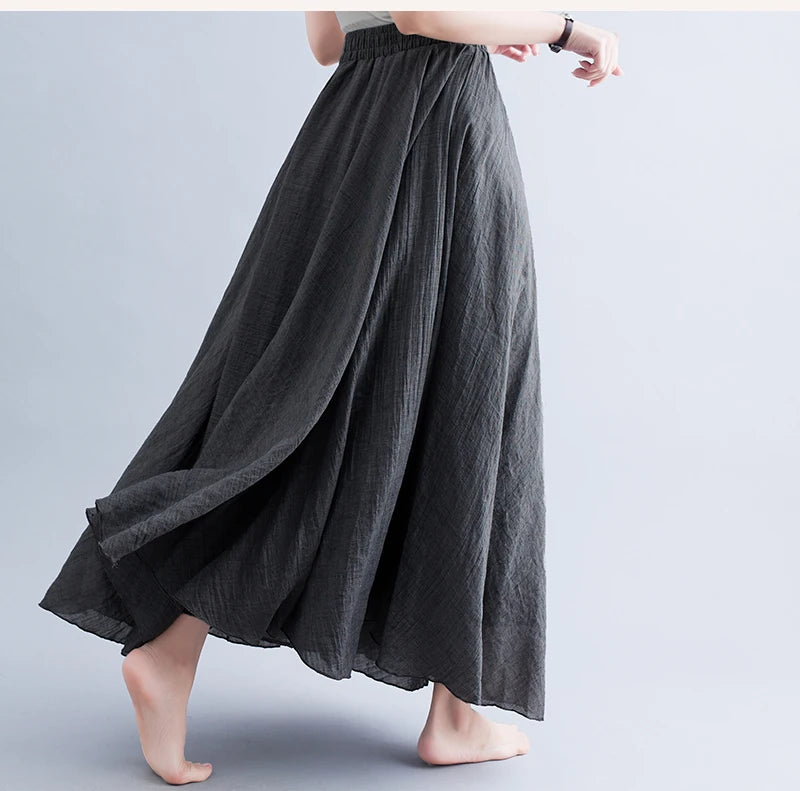 Boho Cotton Linen Beach Long Skirt