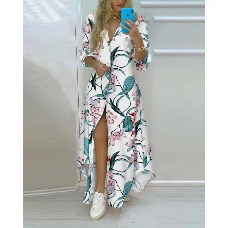 Women Boho Printed Long Shirt Dress