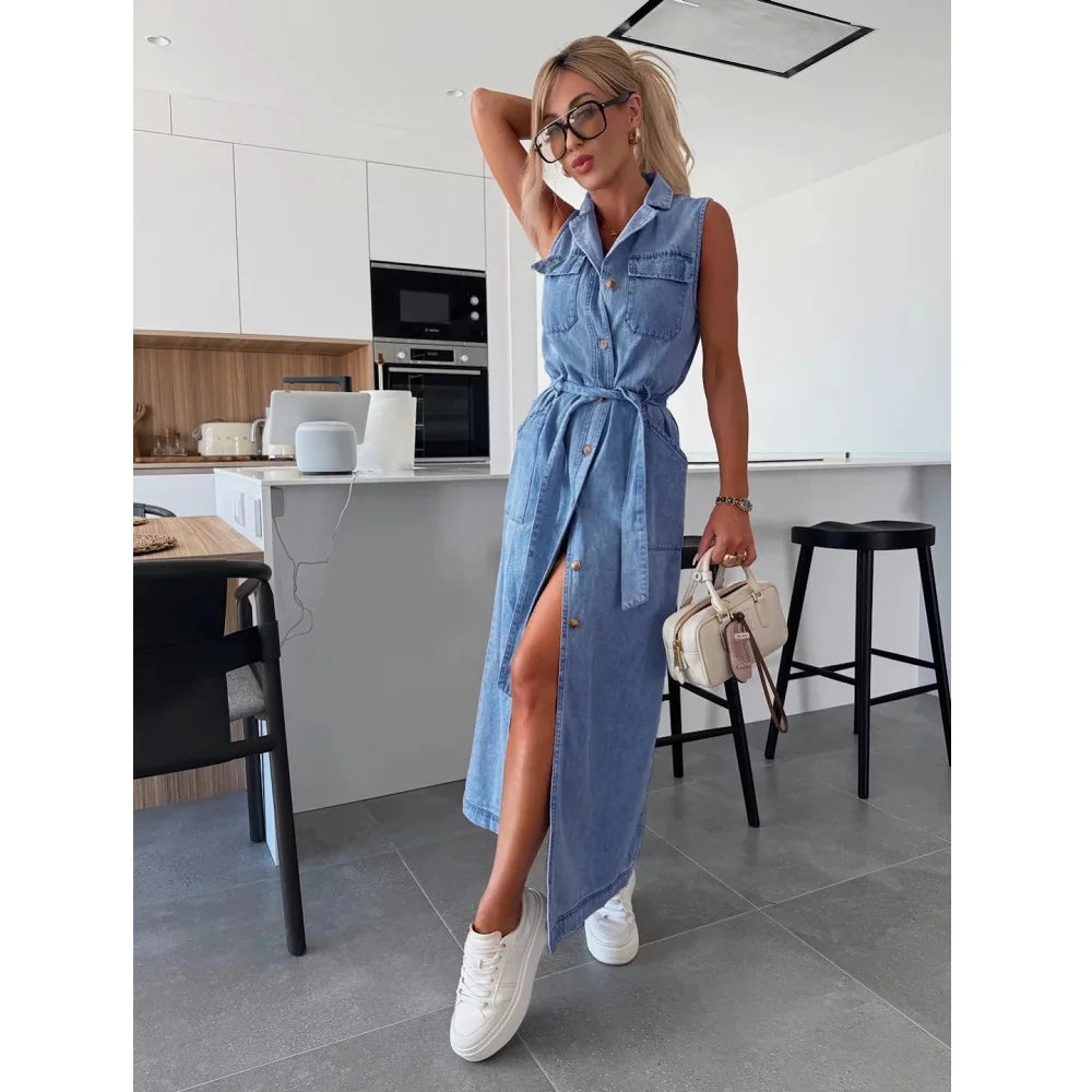 Women Sleeveless Denim Dress