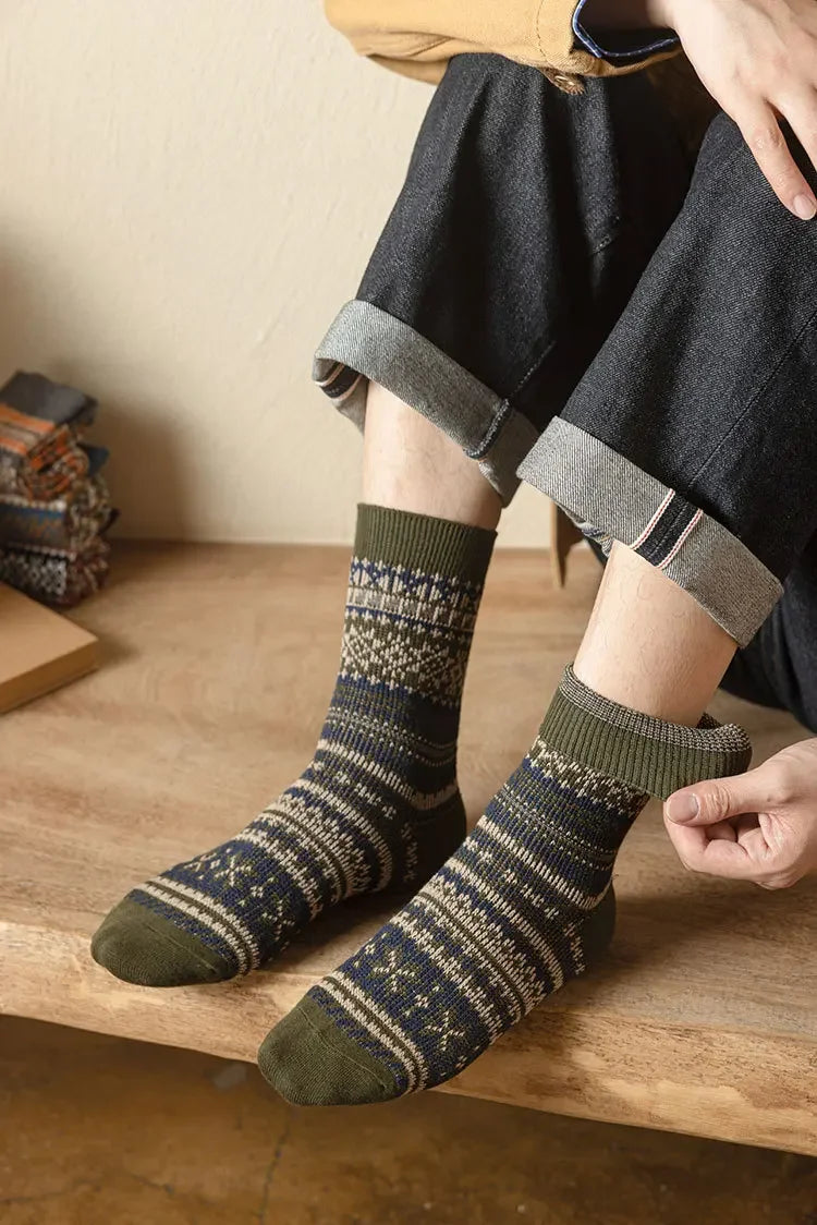 Mens Socks Fashion Retro Geometric Patterns