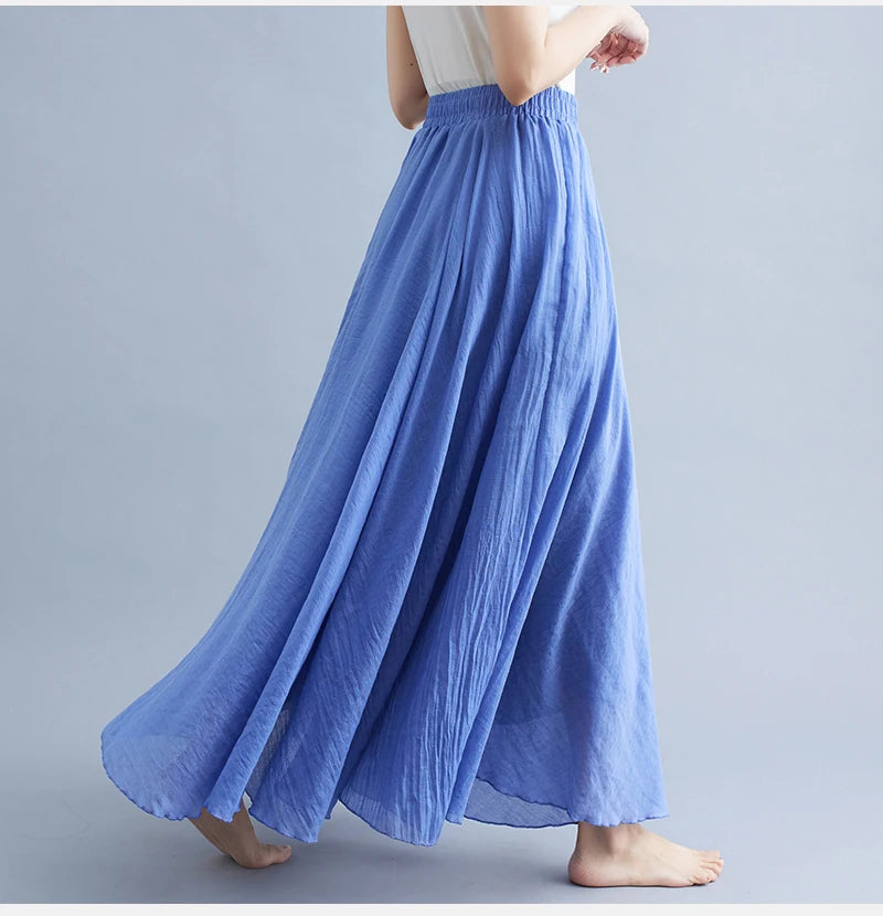 Boho Cotton Linen Beach Long Skirt