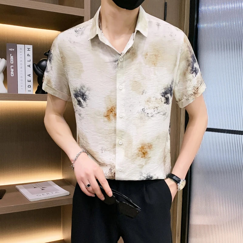 Fashion Men Summer Casual Short Sleeve Floral Shirt