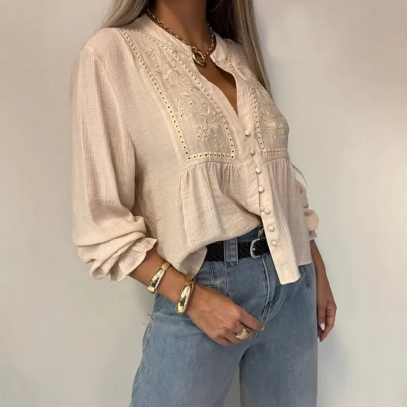 Women Boho Embroidered Blouse