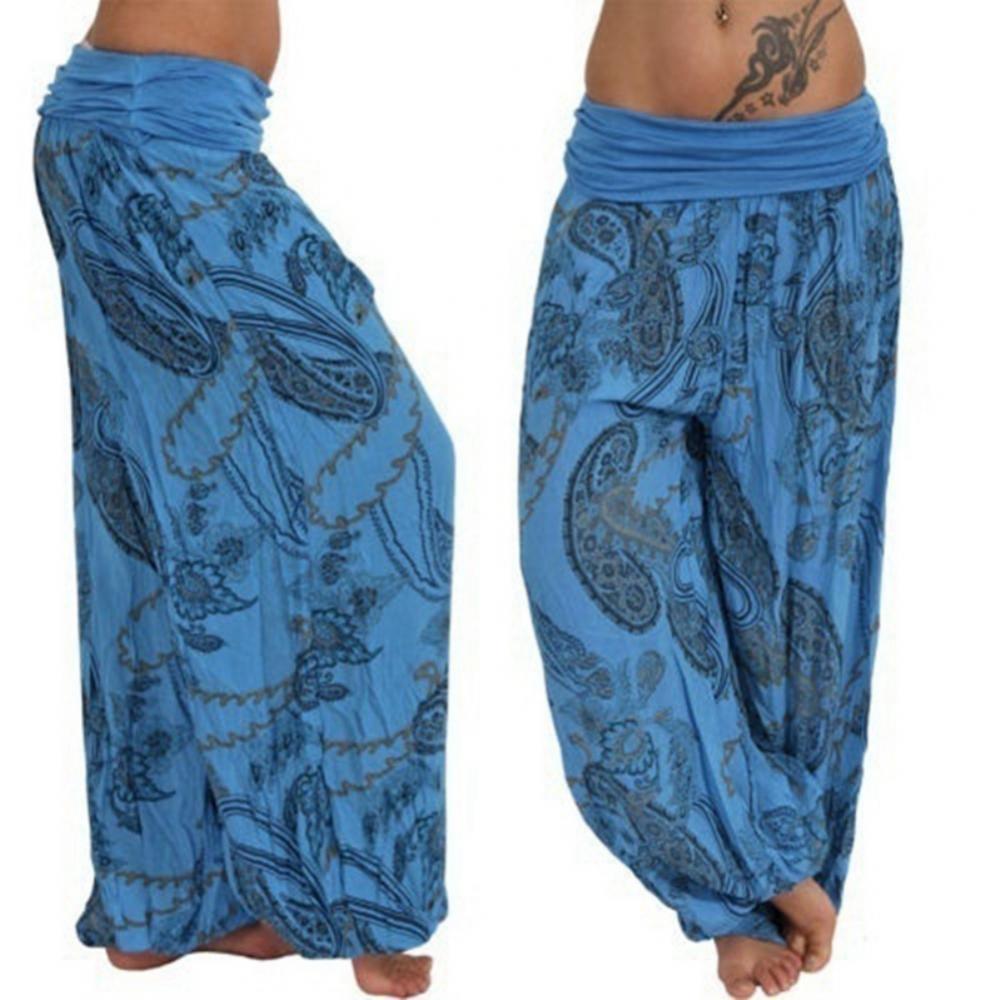 Women Boho Loose Pants Paisley Print High Waist Ankle Tied Harem Pants