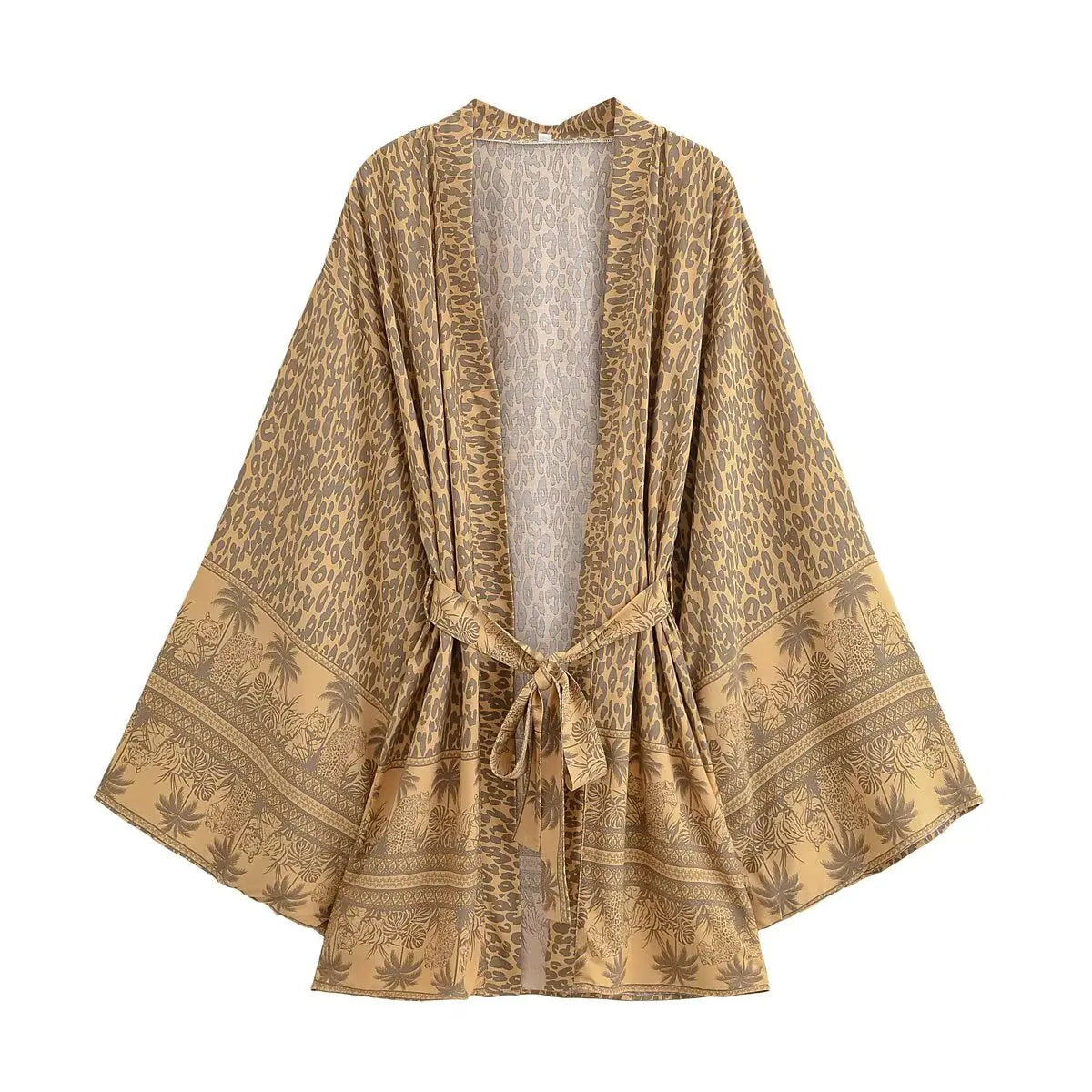 BOHO Women Light Blue Contrast Floral Print Kimono Shirt