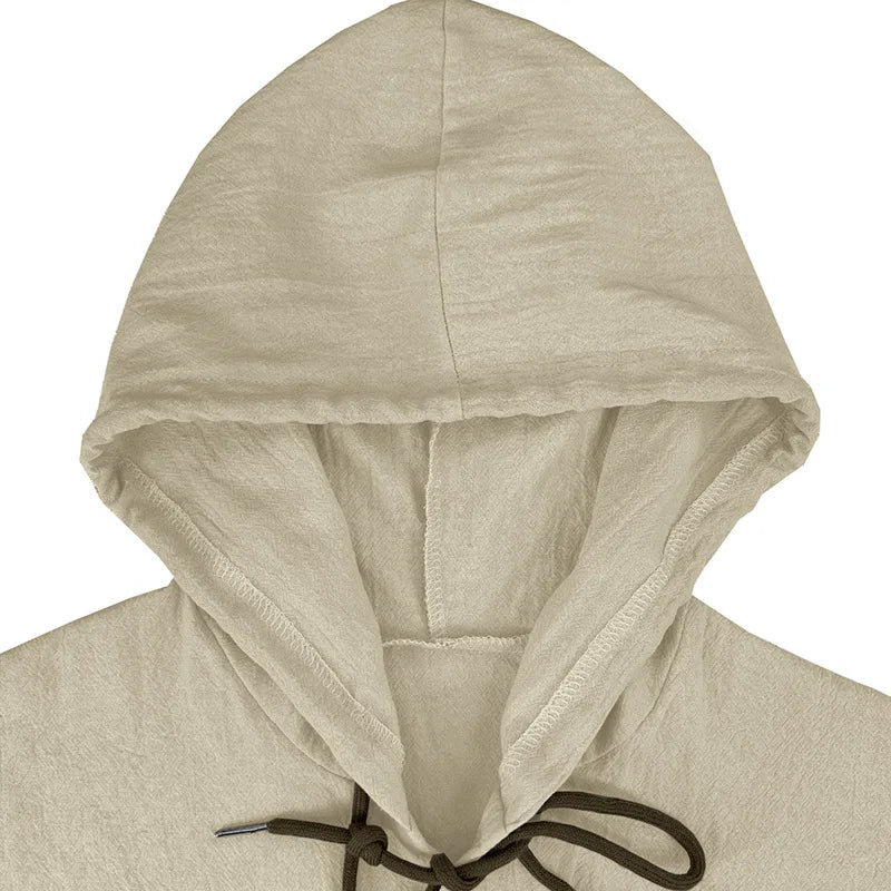 Men's solid color casual shirt, hooded drawstring