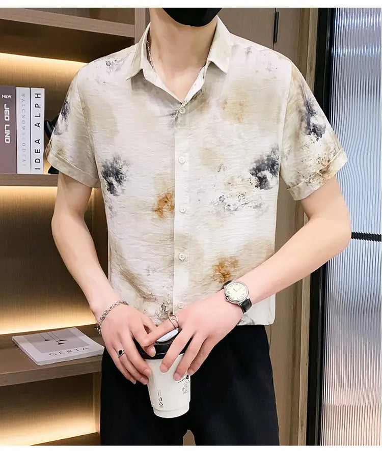 Fashion Men Summer Casual Short Sleeve Floral Shirt