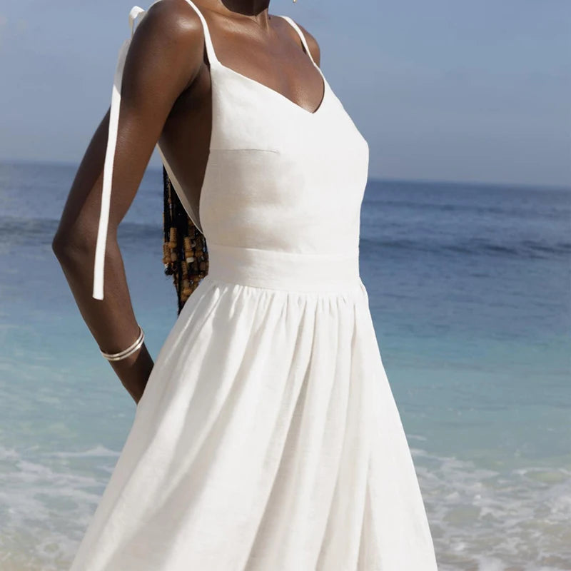 Women Summer Boho Long Dress Sleeveless Backless Spaghetti Strap Maxi Dress