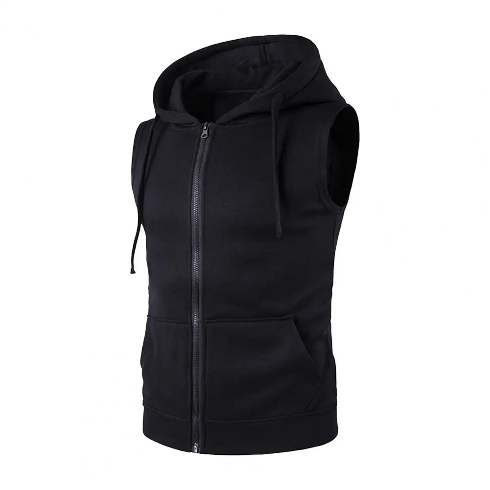 Men Hooded Vest Jacket Sleeveless Zipper