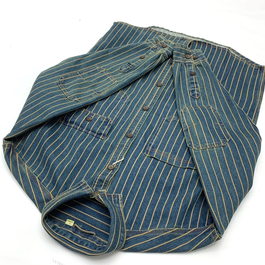 Autumn New American Retro Heavyweight Striped Denim Shirt Jacket