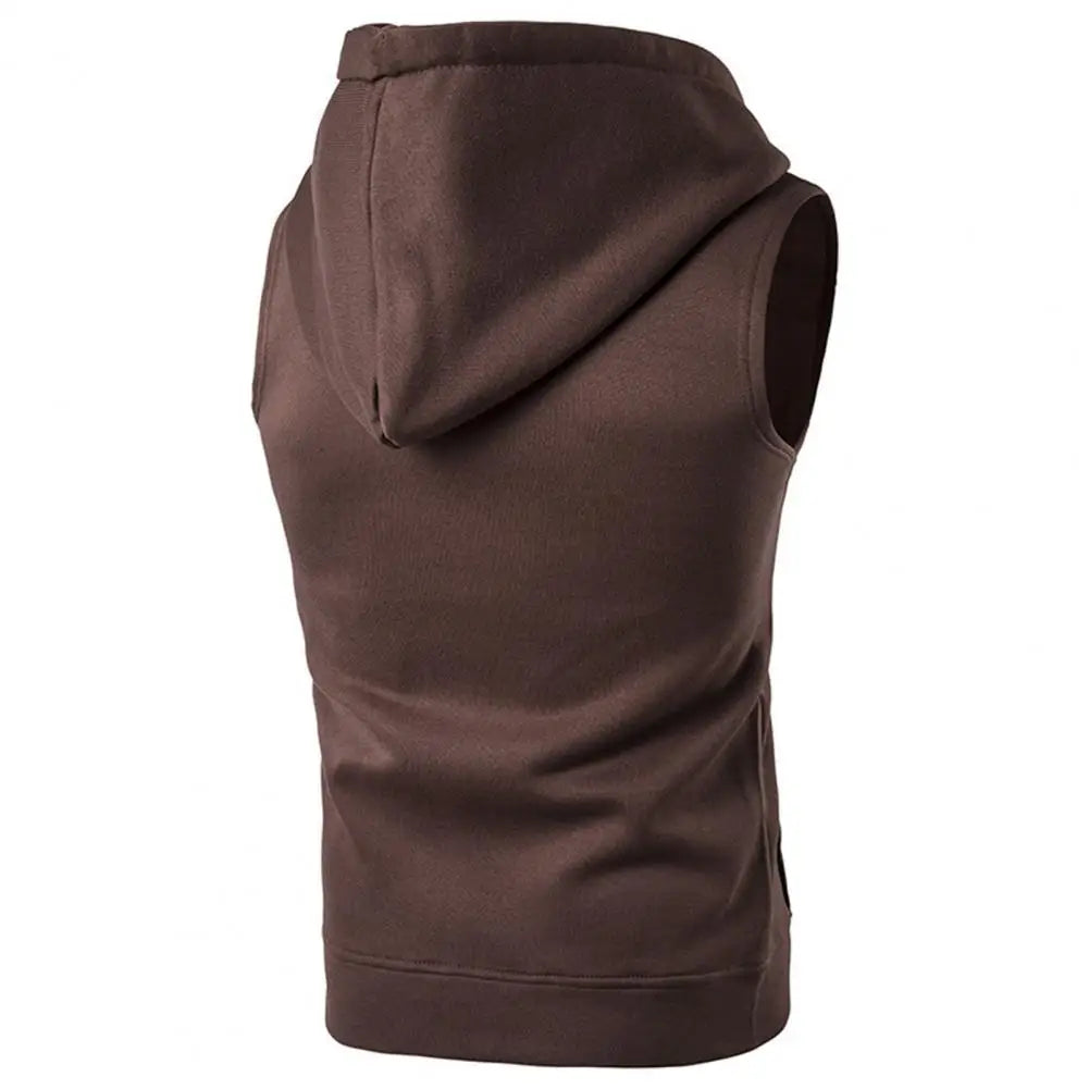 Men Hooded Vest Jacket Sleeveless Zipper