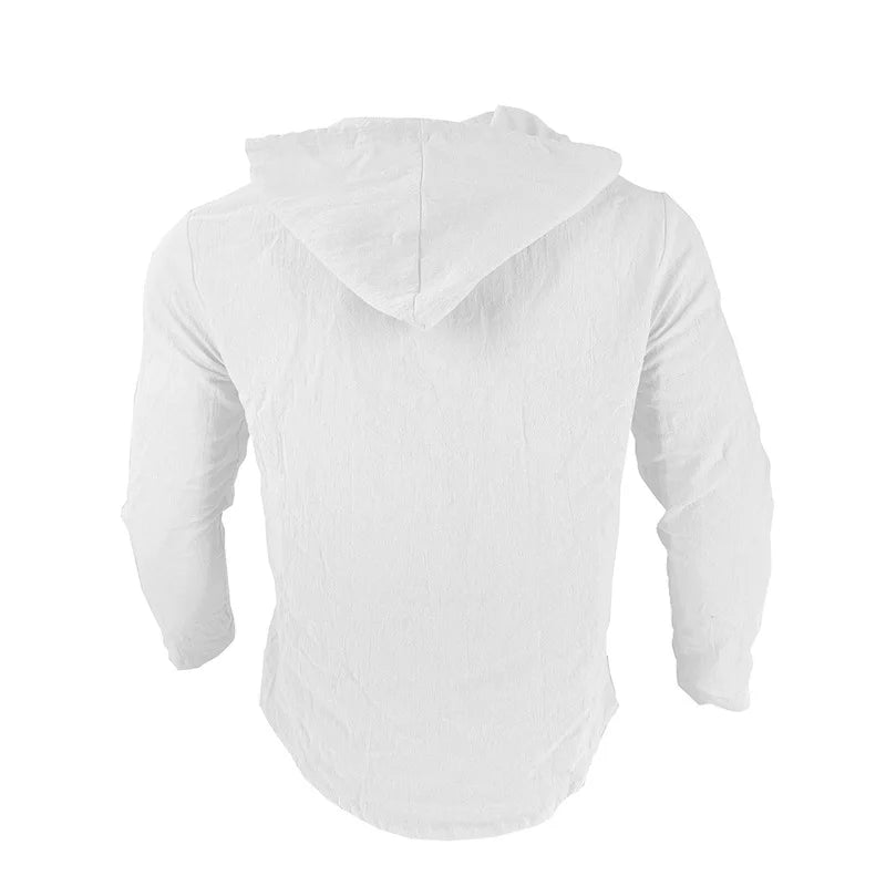Men's solid color casual shirt, hooded drawstring