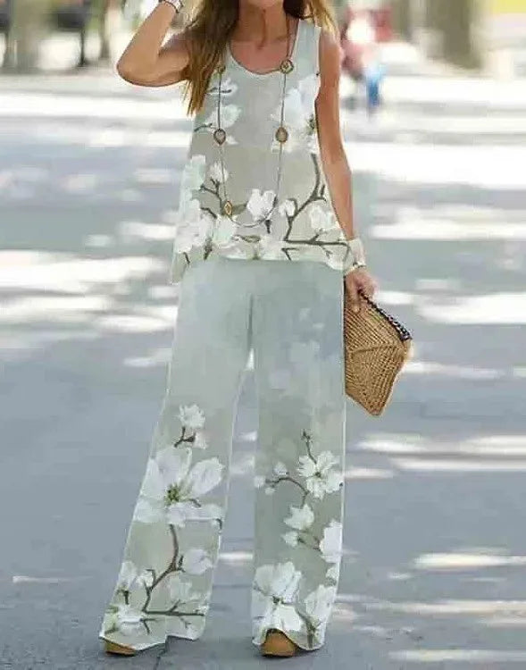 Women's Boho Print Set Casual Sleeveless