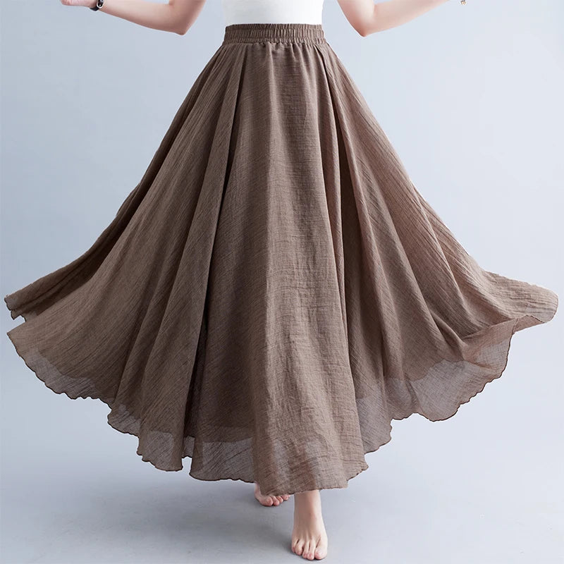 Boho Cotton Linen Beach Long Skirt