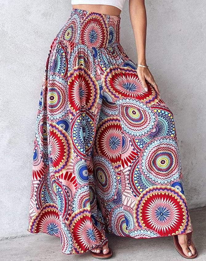 Boho Print Pant Women Wide Leg