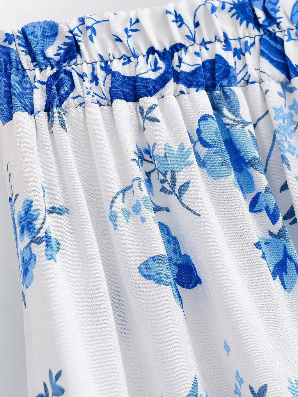 BOHO White With Blue Floral Print Long Skirt