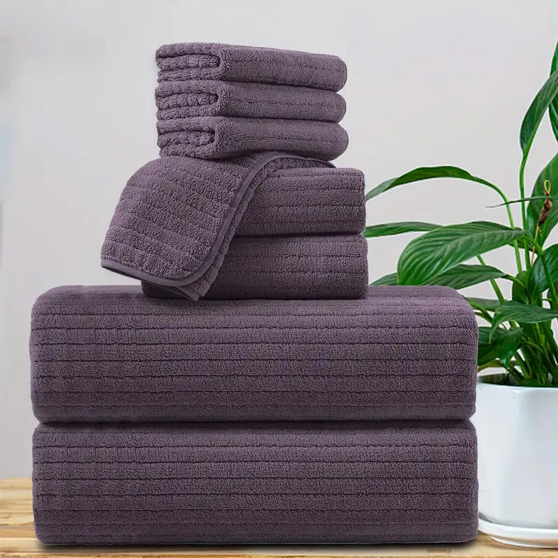 8 Pcs Bath Towel Set - 4 Washcloths, 2 Face Towels & 2 Bath Towels