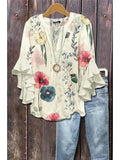 Women's Boho Floral Blouse Ruffle Sleeve