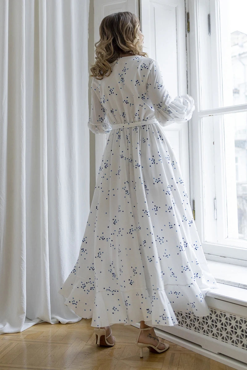 Boho White Polka Dot Long Sleeve Dresses