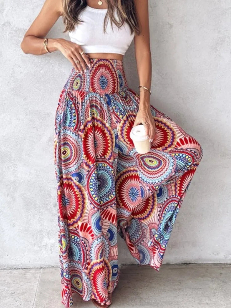 Boho Print Pant Women Wide Leg