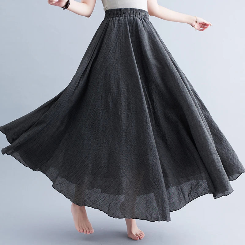 Boho Cotton Linen Beach Long Skirt