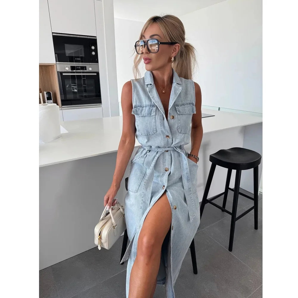 Women Sleeveless Denim Dress