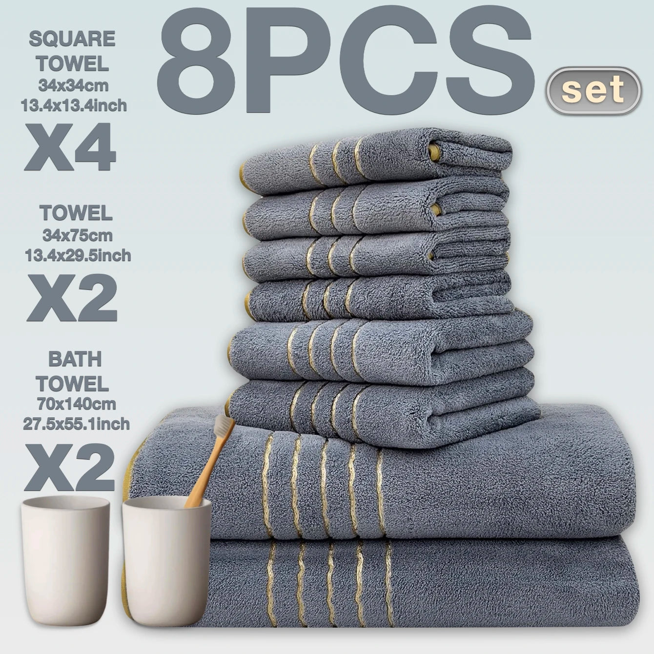 8pcs Luxury Hotel High Quality Cotton Bath Towel Set