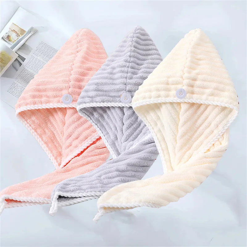 3pcs Premium Hair Drying Cap Soft Absorbent Quick-Drying Microfiber Hair Towel