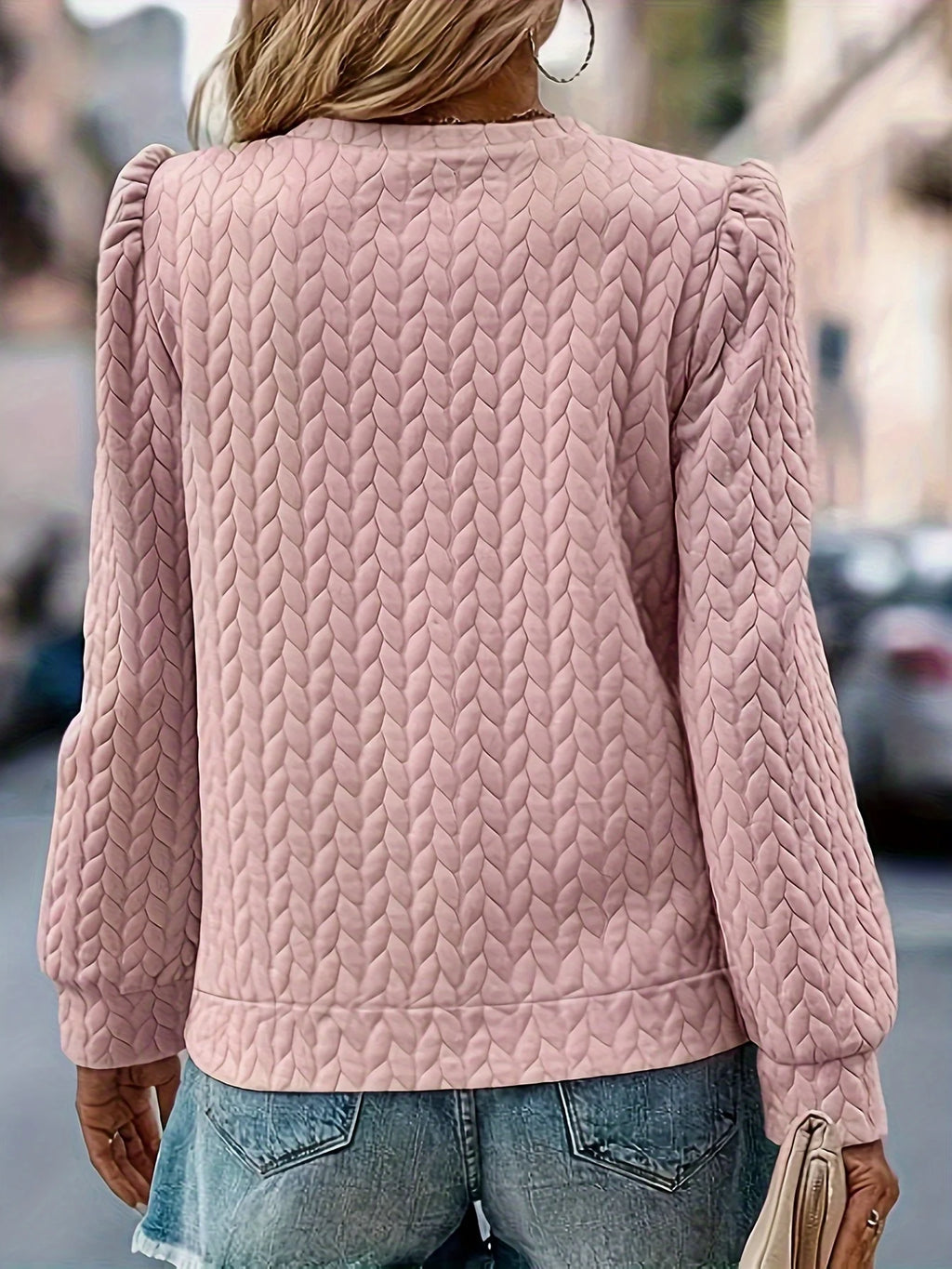 New European and American women's puff sleeve round neck casual