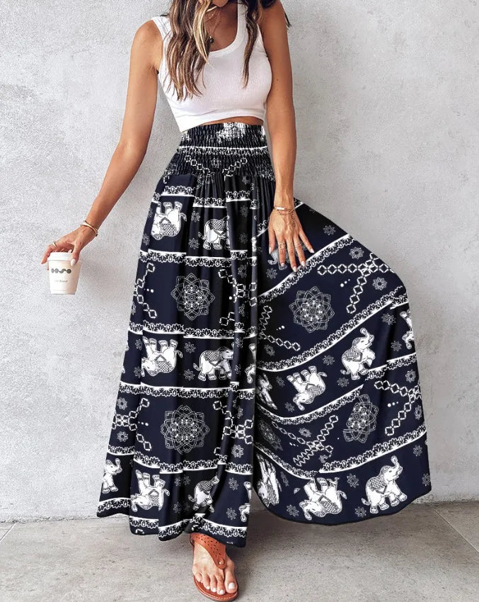 Boho Print Pant Women Wide Leg