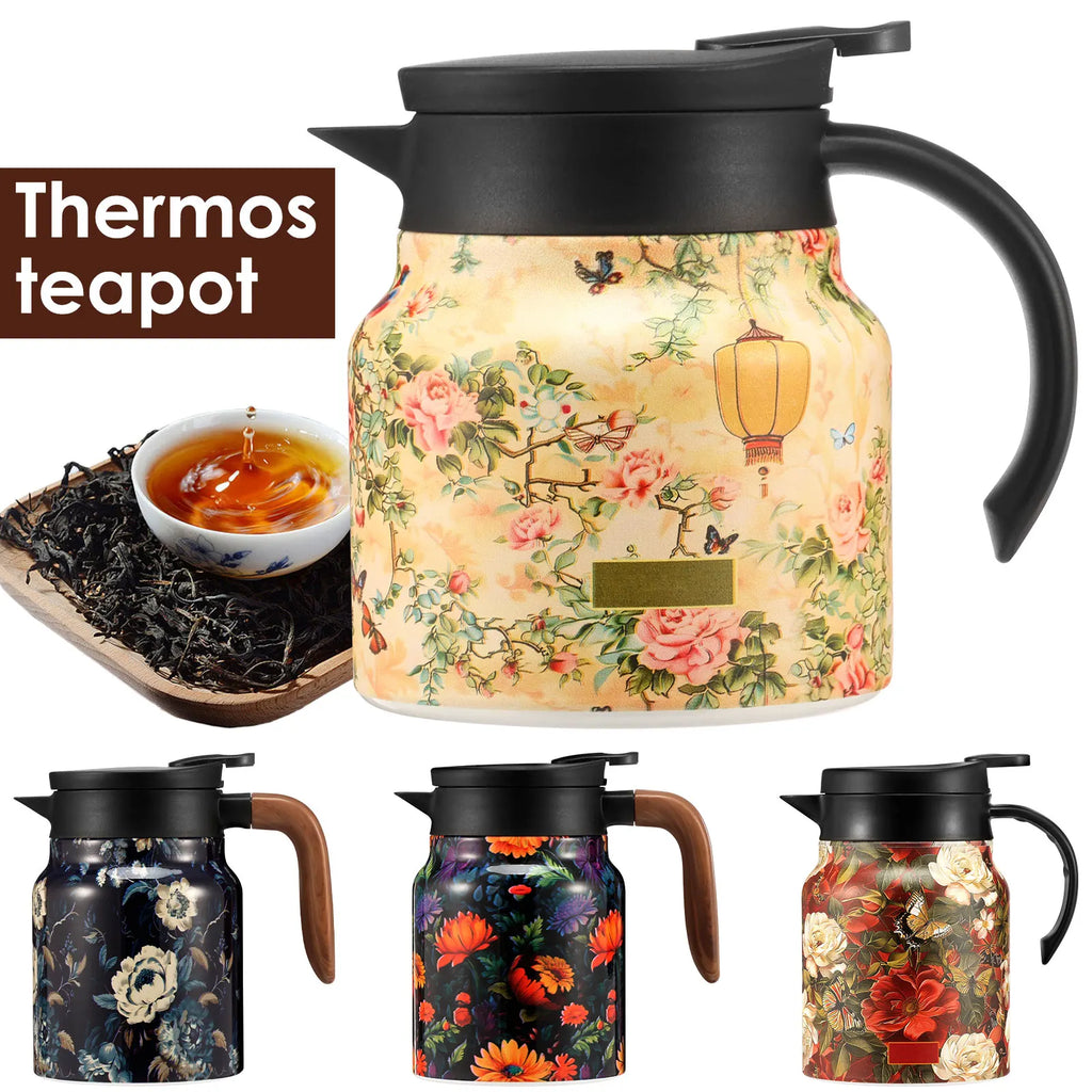 800/1000 ML Vintage Floral Tea Thermos Stainless Steel Tea Kettle