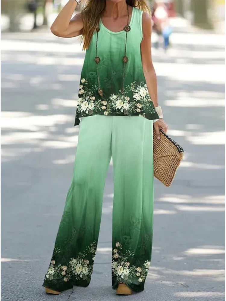 Women's Boho Print Set Casual Sleeveless